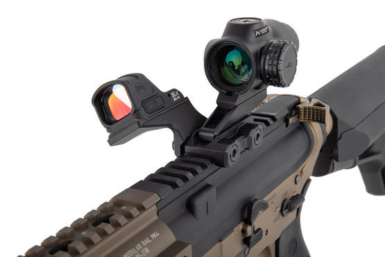 Primary Arms Offset red dot mount attached to an AR15
